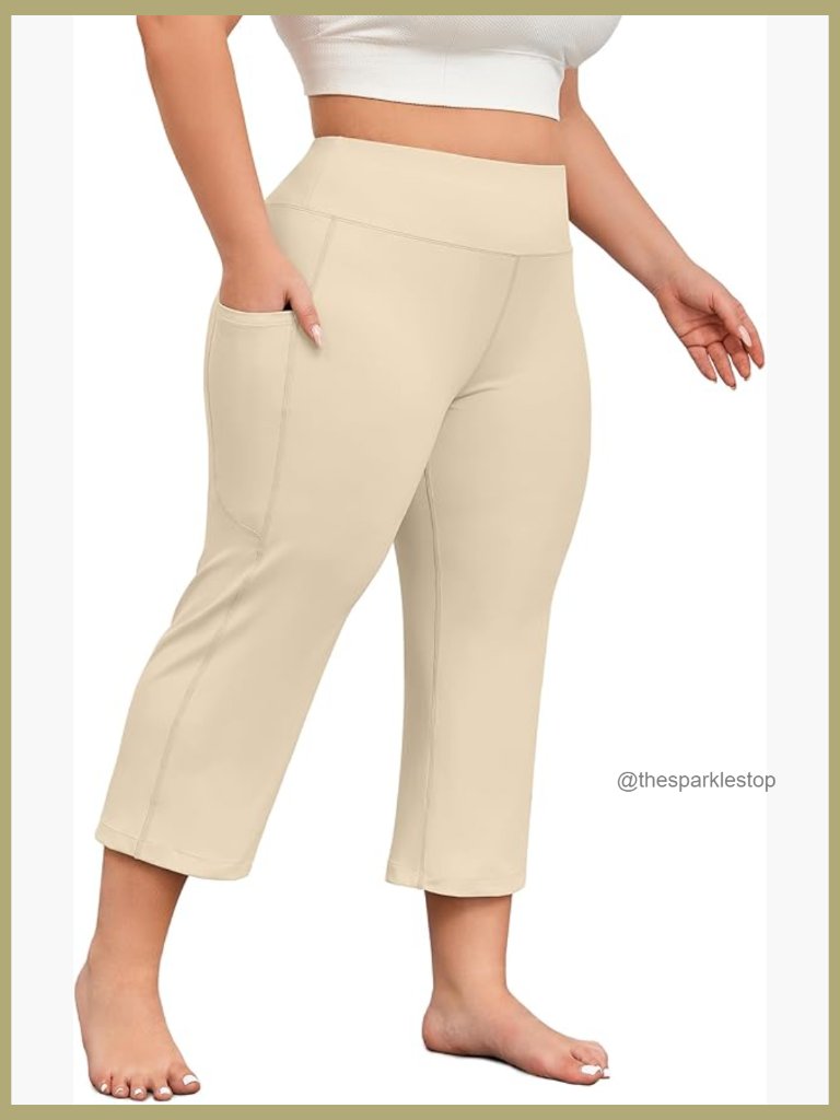 Plus Size Yoga Capris With Pockets High Waist Athletic Workout Leggings